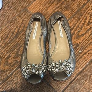 Vera Wang Lavender Label Silver Flats with Crystal Embellishment